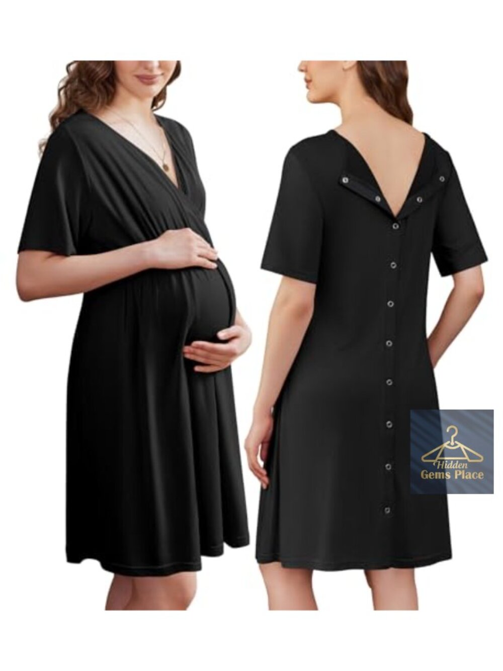 Labor and Delivery Hospital Gown V Neck Maternity Nursing Nightgown Sleepshirt